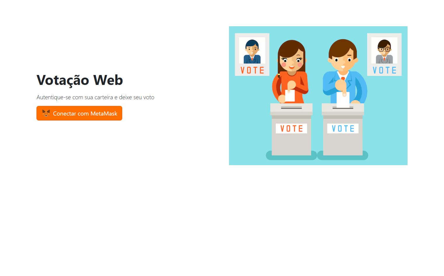 Tela de login do Voting App mostrando tela de login com MetaMask